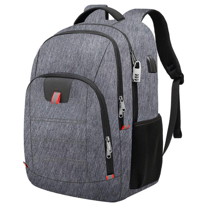 gray daily work device pack with multiple compartments and mesh side pockets
