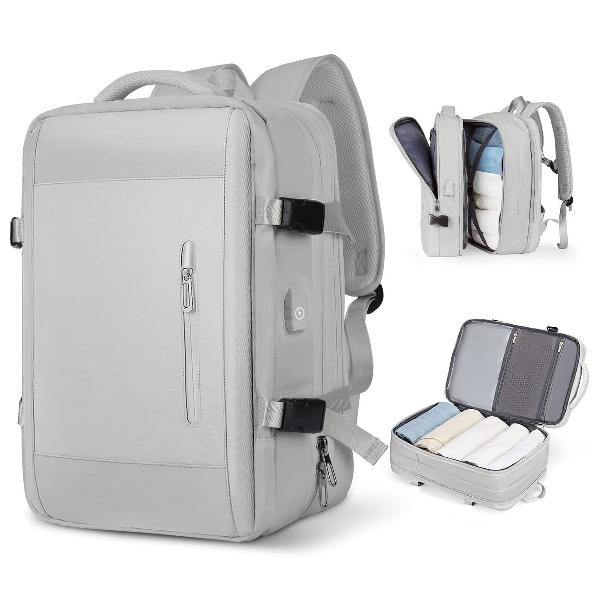 gray 2319 expandable laptop backpack with separate computer and travel compartments