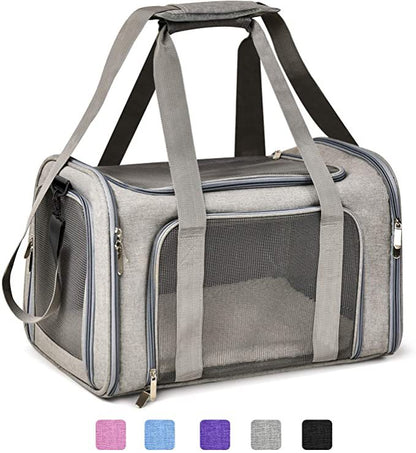 gray pet carrier bag for small dogs with breathable mesh panels