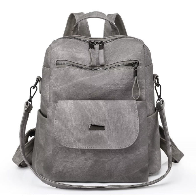 gray pu leather womens backpack for modern casual style