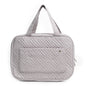 gray quilted cosmetic bag with lightweight travel design