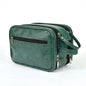 green pu leather travel toiletry bag with zipper compartments and handle