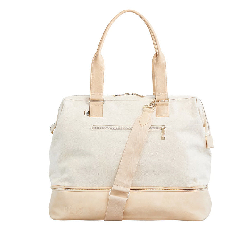 creamy white nylon dry wet separation women gym bag,custom,front