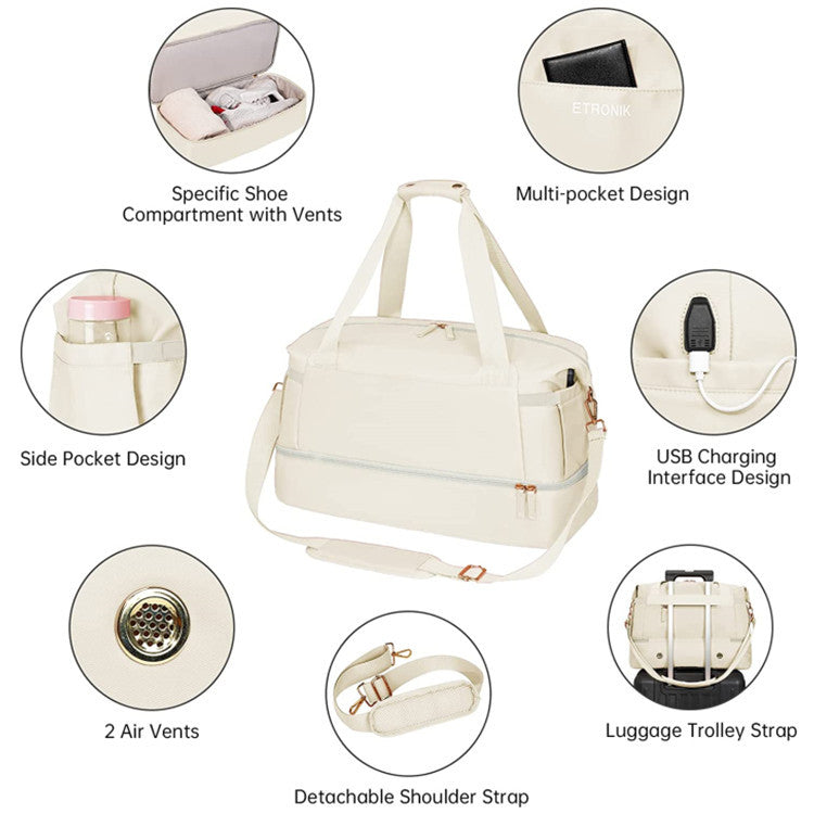 beige waterproof women gym duffel bag,custom,detail 02