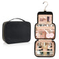 black hanging travel toiletry bag with multiple compartments 02