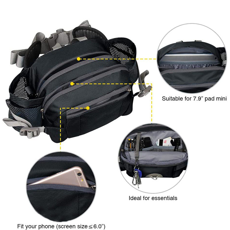 black dual bottle hiking waist pack,custom,detail