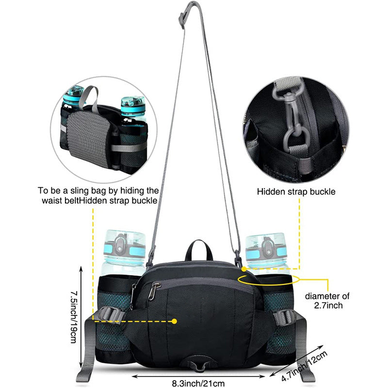 black dual bottle hiking waist pack,custom,dimensions