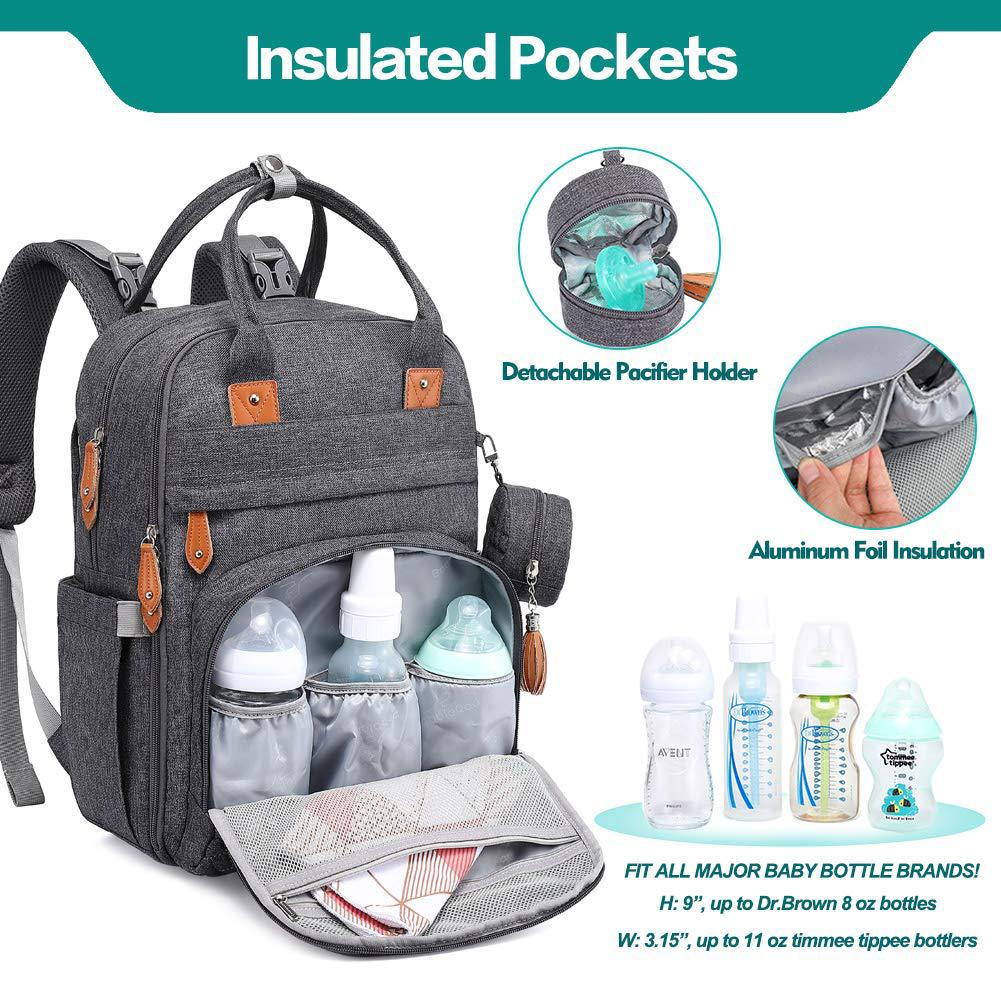 diaper bag with insulated bottle pockets and pacifier holder