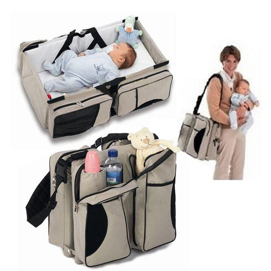 khaki foldable baby bassinet diaper bag with changing station
