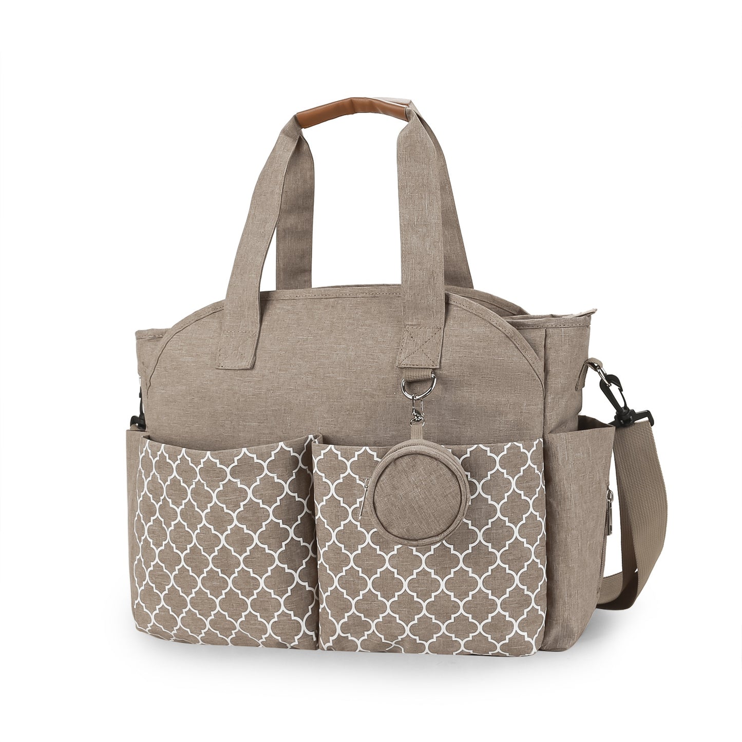 khaki geometric diaper bag tote travel baby bag