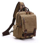 khaki one shoulder canvas backpack with adjustable strap