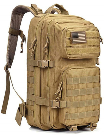 khaki tactical backpack with molle system and compression straps