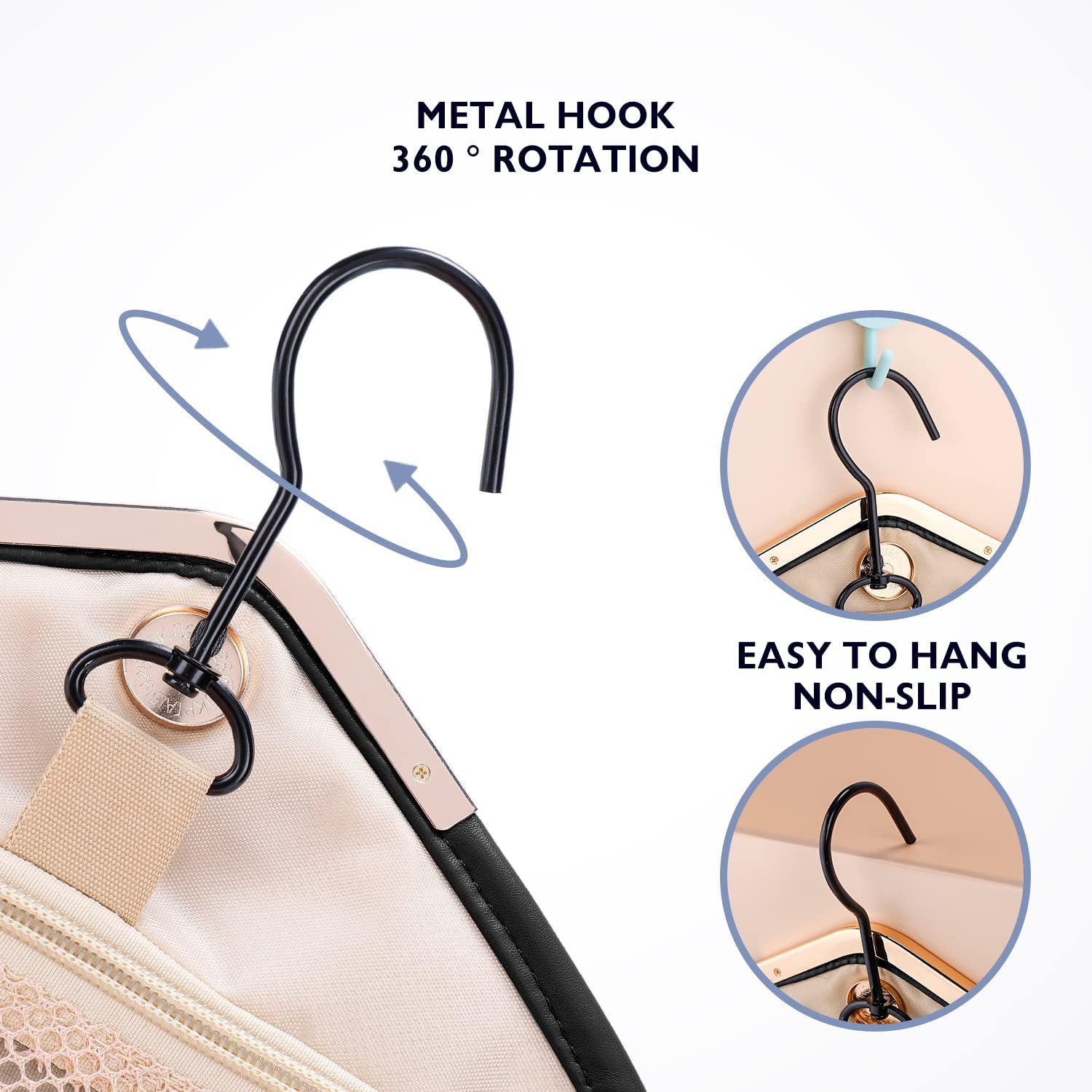 ladies hanging toiletry bag with 360 degree rotating metal hook