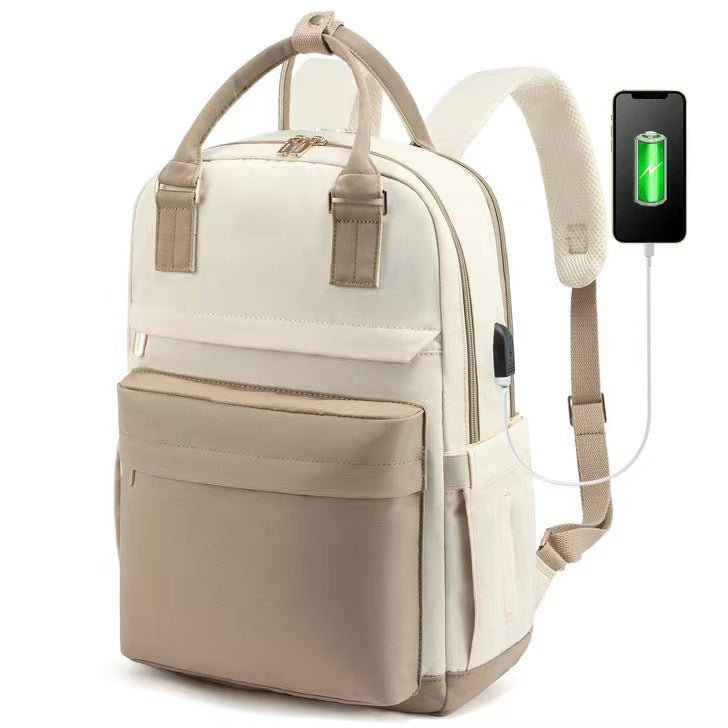 khaki beige fanlosn fashion laptop backpack women,custom,side