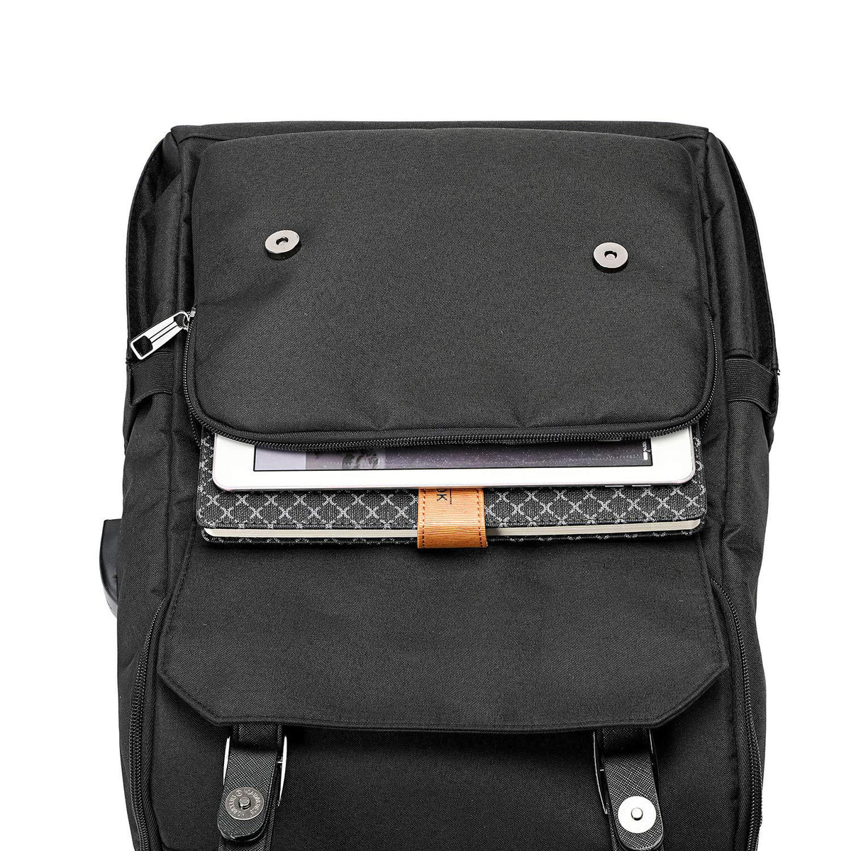 laptop backpack with magnetic front flap pocket for tablet notebook and flat daily accessories