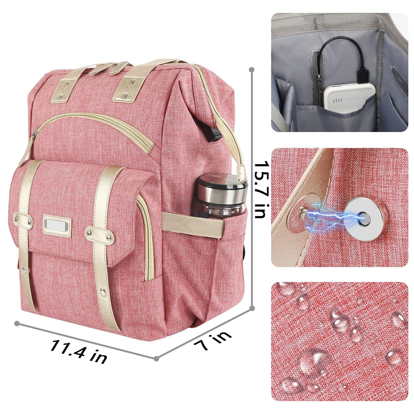 laptop diaper backpack dimensions with waterproof fabric