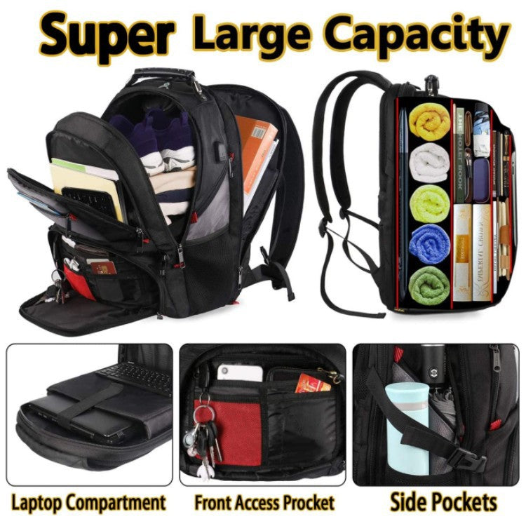 large capacity backpack with laptop compartment and multiple storage pockets