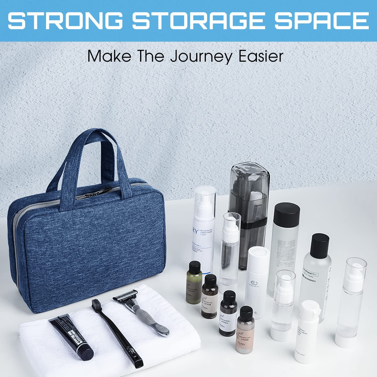 foldable cosmetic bag with strong storage space for cosmetics and toiletries