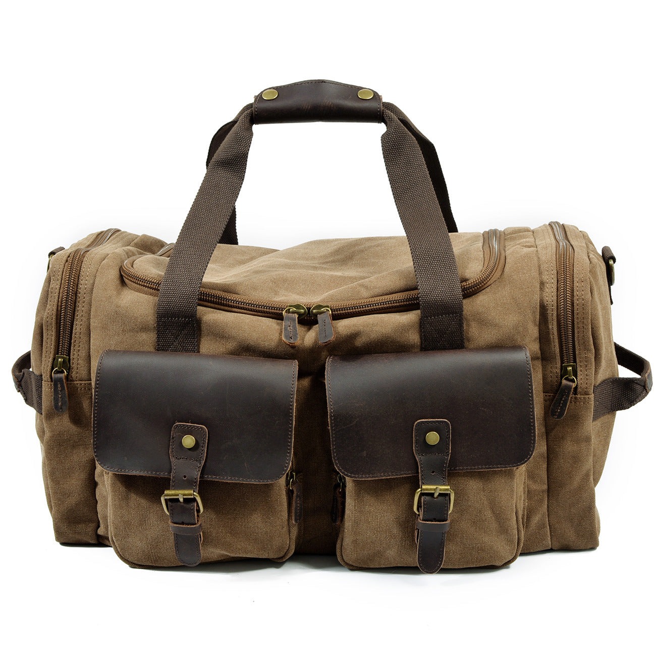 brown canvas large duffel bag,custom,front