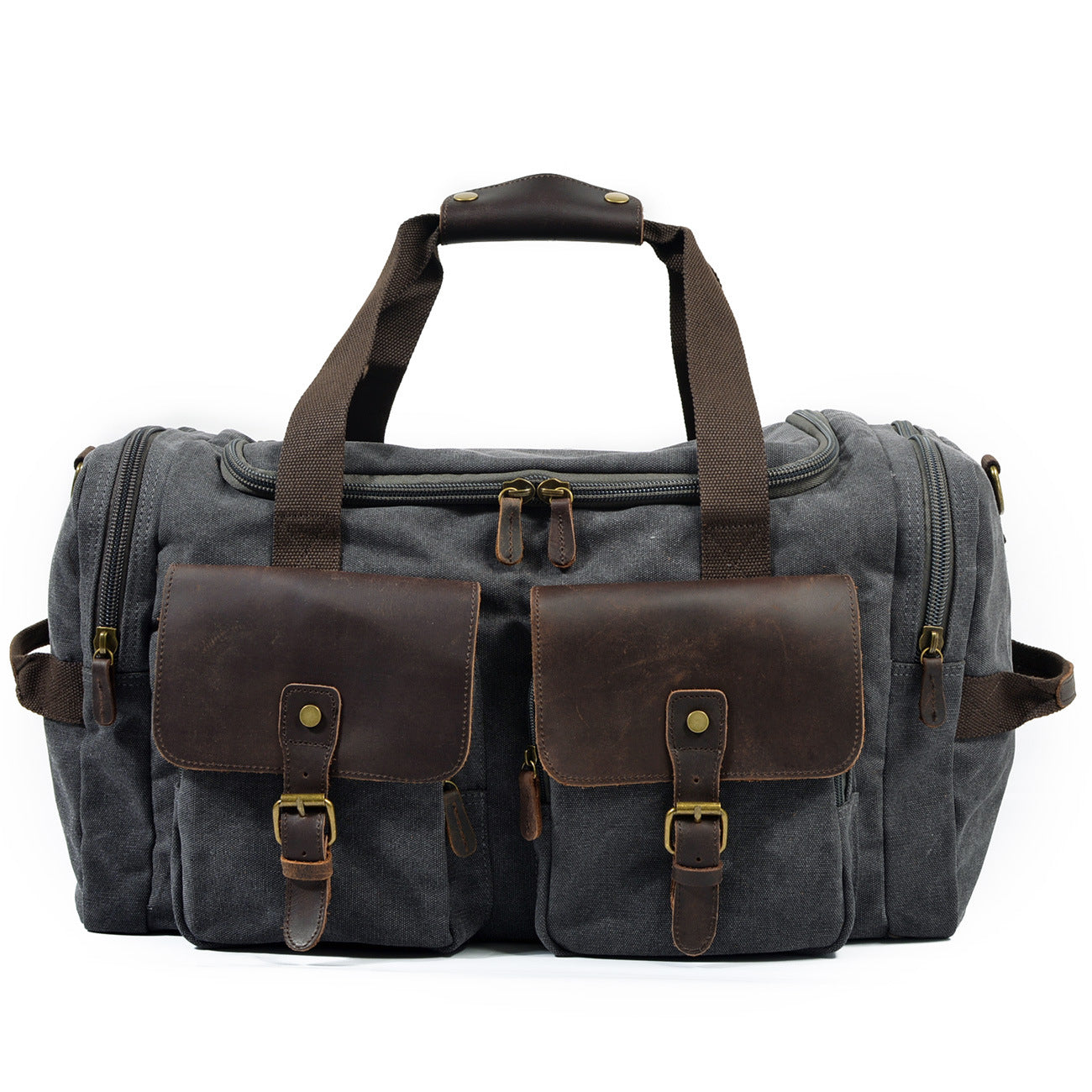 dark gray canvas large duffel bag,custom,front
