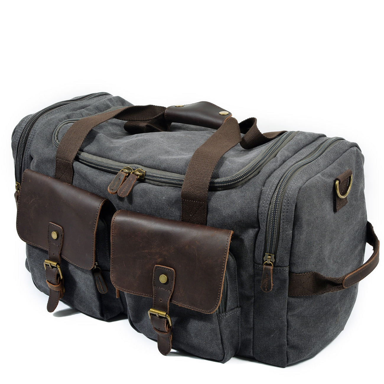 dark gray canvas large duffel bag,custom,side 02