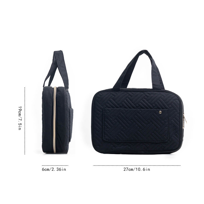 large quilted cosmetic bag with compact size for travel makeup organization
