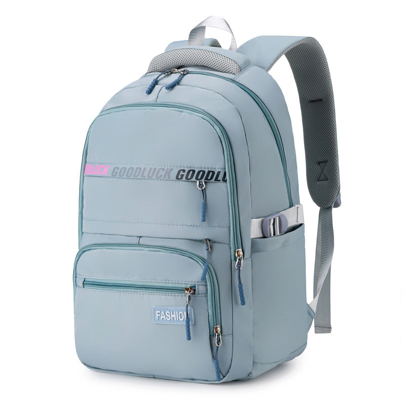 light blue student backpack with comfortable shoulder straps