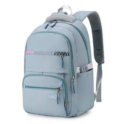 light blue student backpack with comfortable shoulder straps