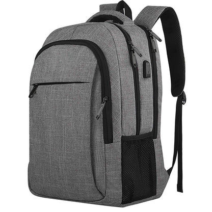 light gray business backpack with organized laptop storage front compartments and breathable shoulder straps