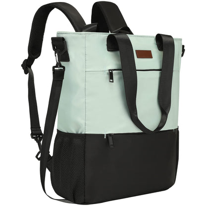 light green travel backpack with laptop compartment and usb charging port