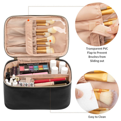 makeup brush bag with elastic slots and cosmetic storage compartments