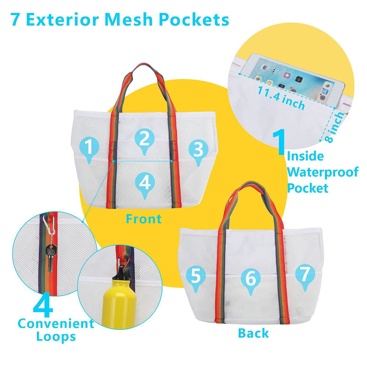 mesh travel tote exterior pocket layout for bottles sandals and small items