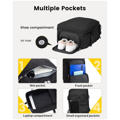 multi compartment backpack with shoe compartment wet pocket and laptop storage