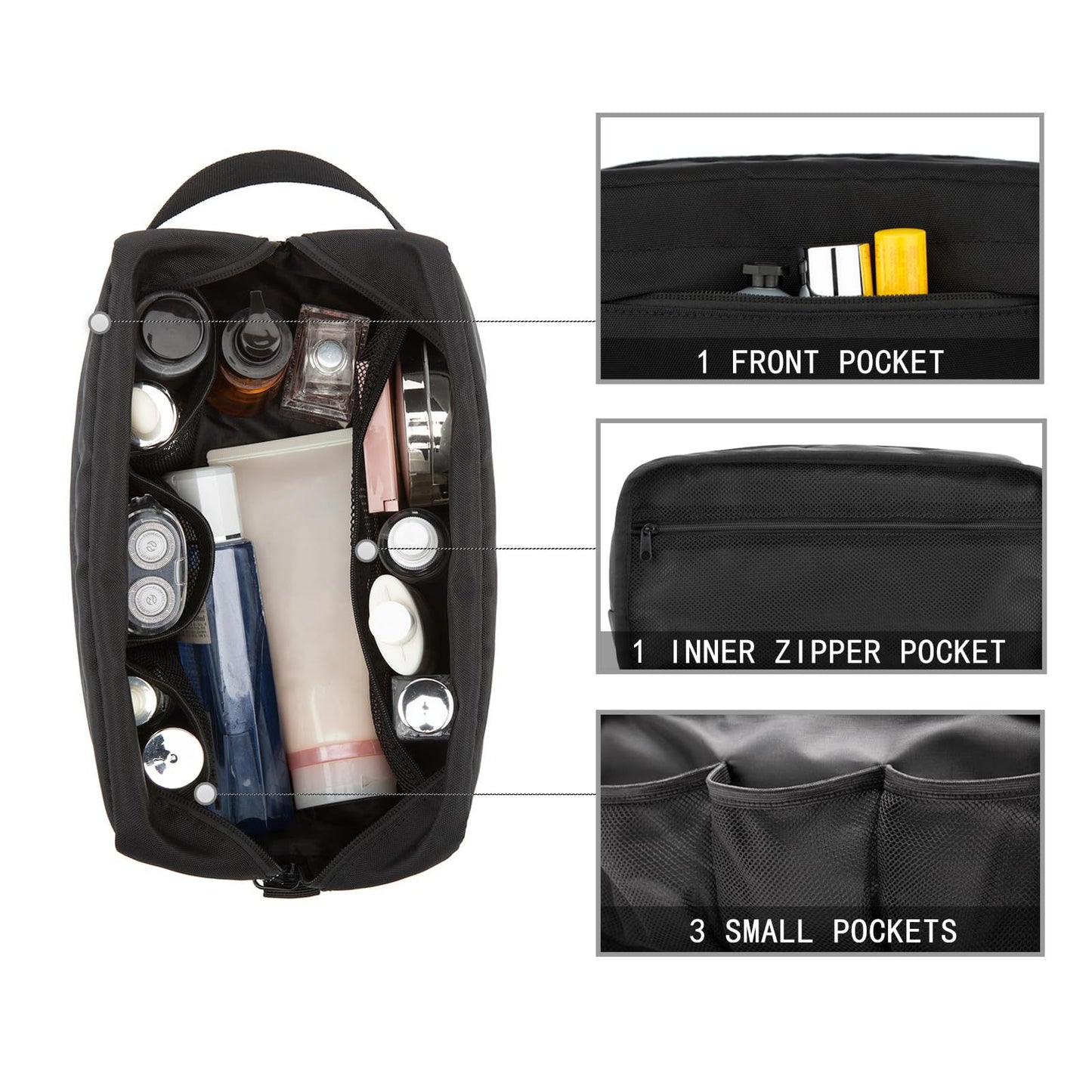 multi pocket men's grooming organizer with zipper compartments