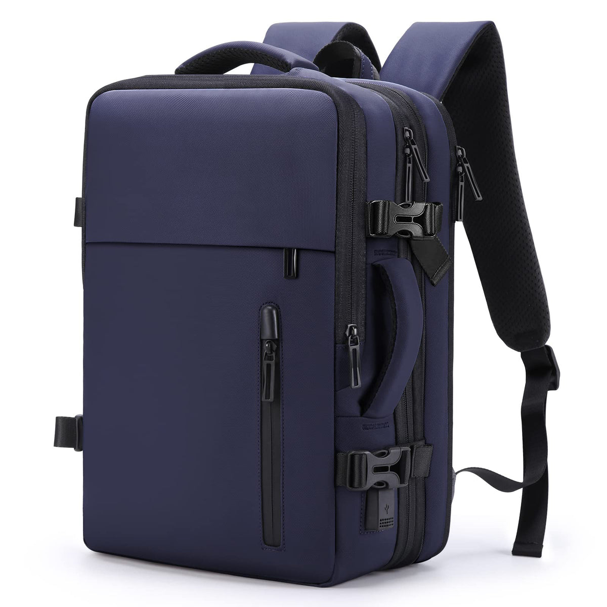 navy blue travel backpack with carry on design