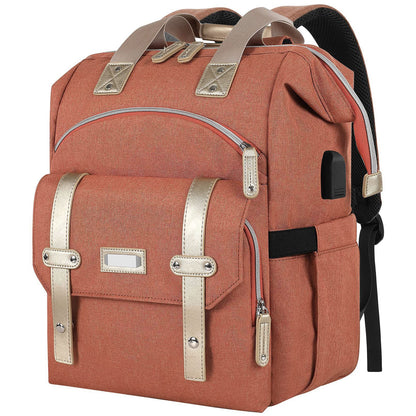 orange travel diaper backpack with organizer pockets