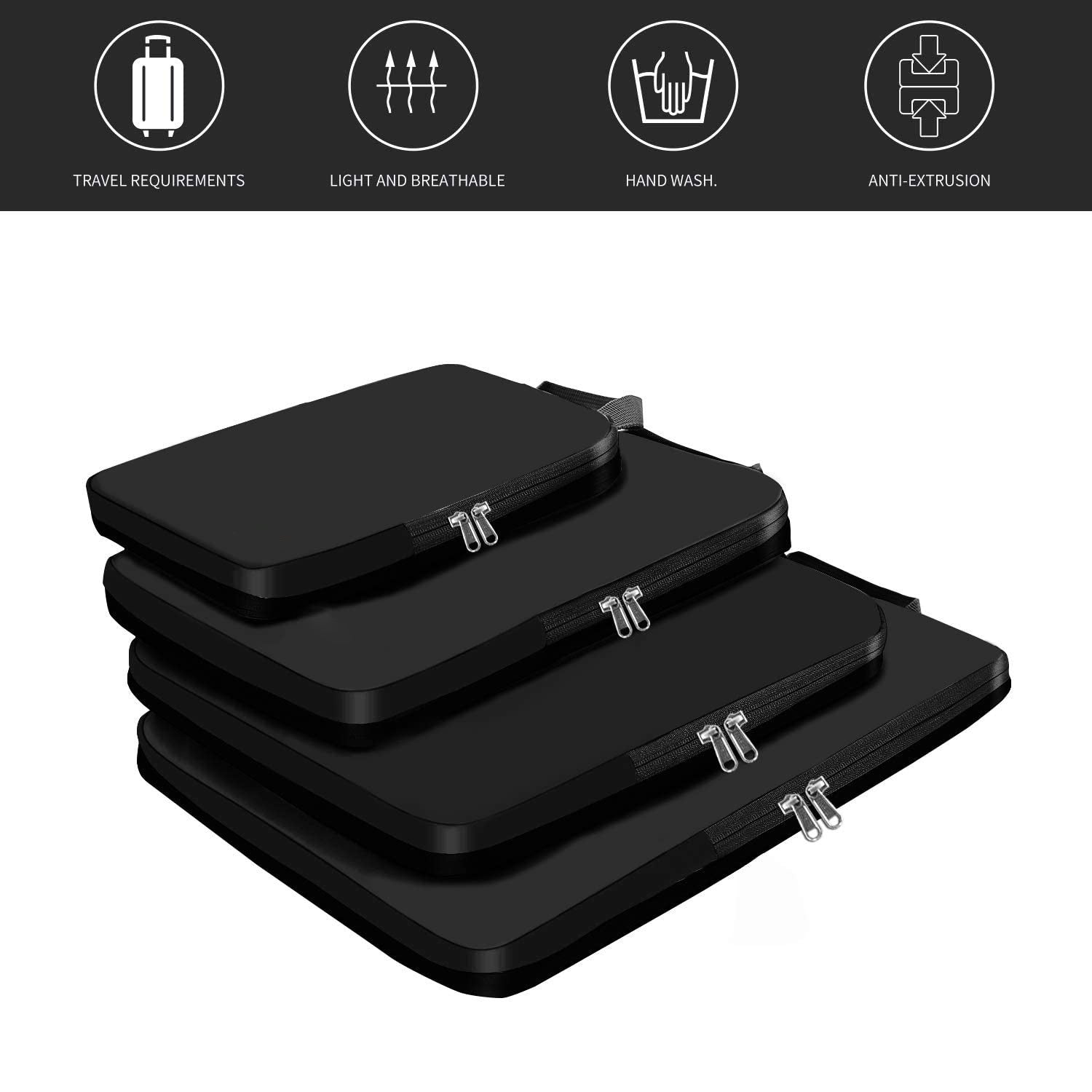 black nylon waterproof fanlosn packing cubes set,custom,front 02