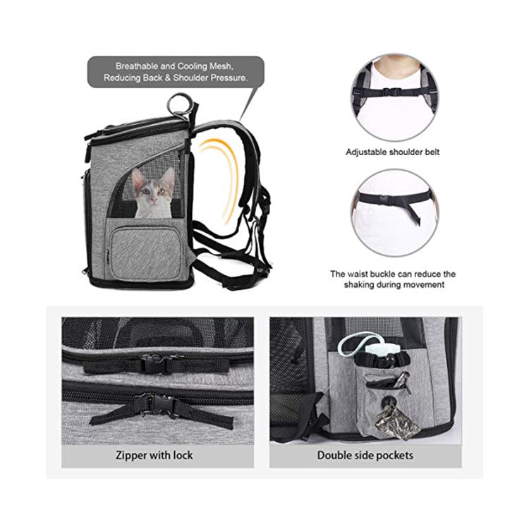gray polyester foldable pet backpack,custom,detail
