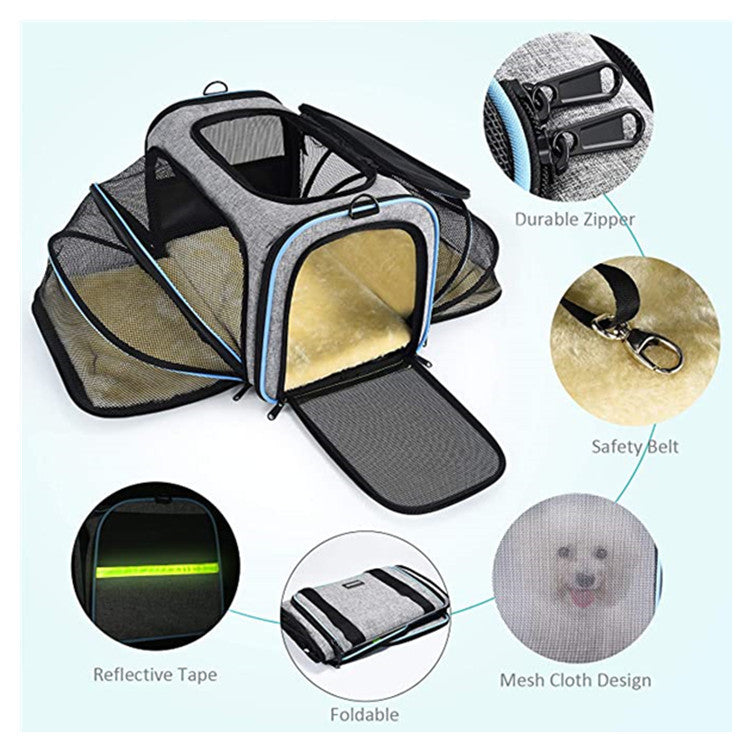 gray expandable pet carrier,custom,detail