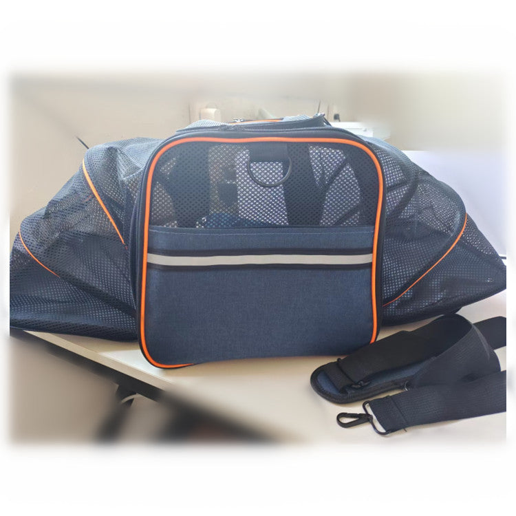 navy blue expandable pet carrier,custom,front