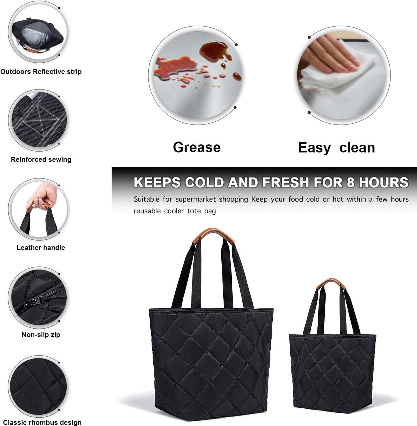 gray large oxford picnic lunch bag,custom,detail