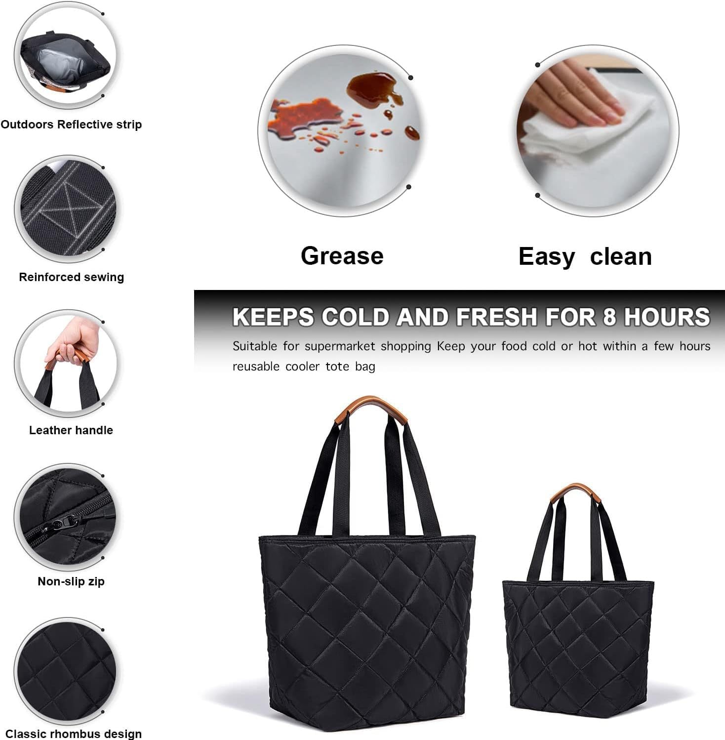 gray large oxford picnic lunch bag,custom,detail