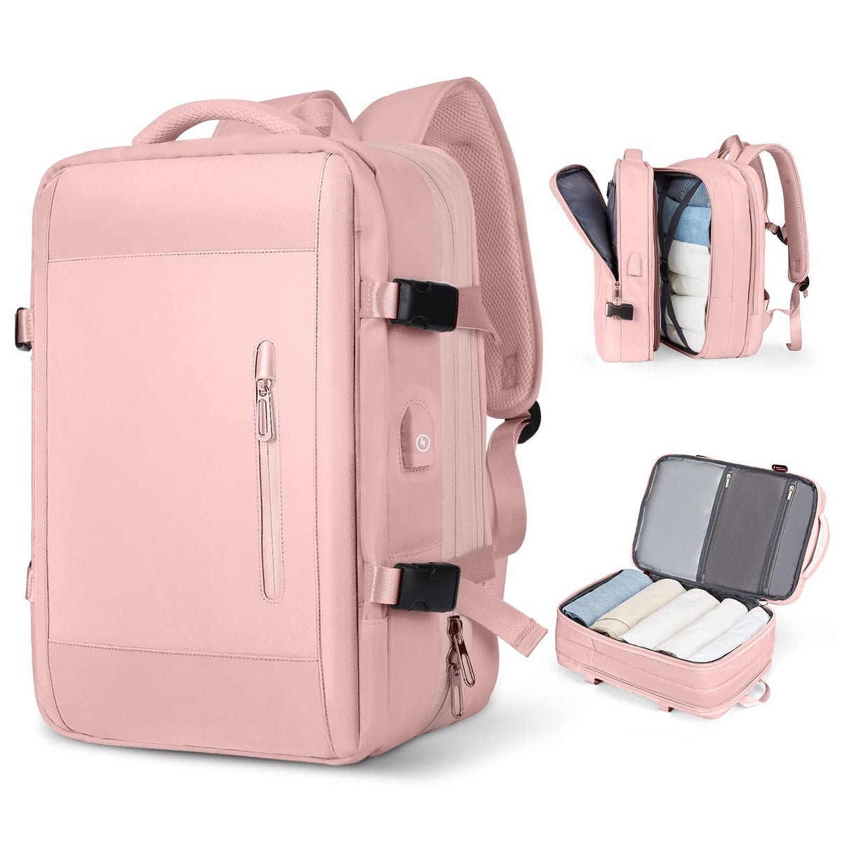 pink 2319 expandable travel laptop backpack with adjustable packing depth