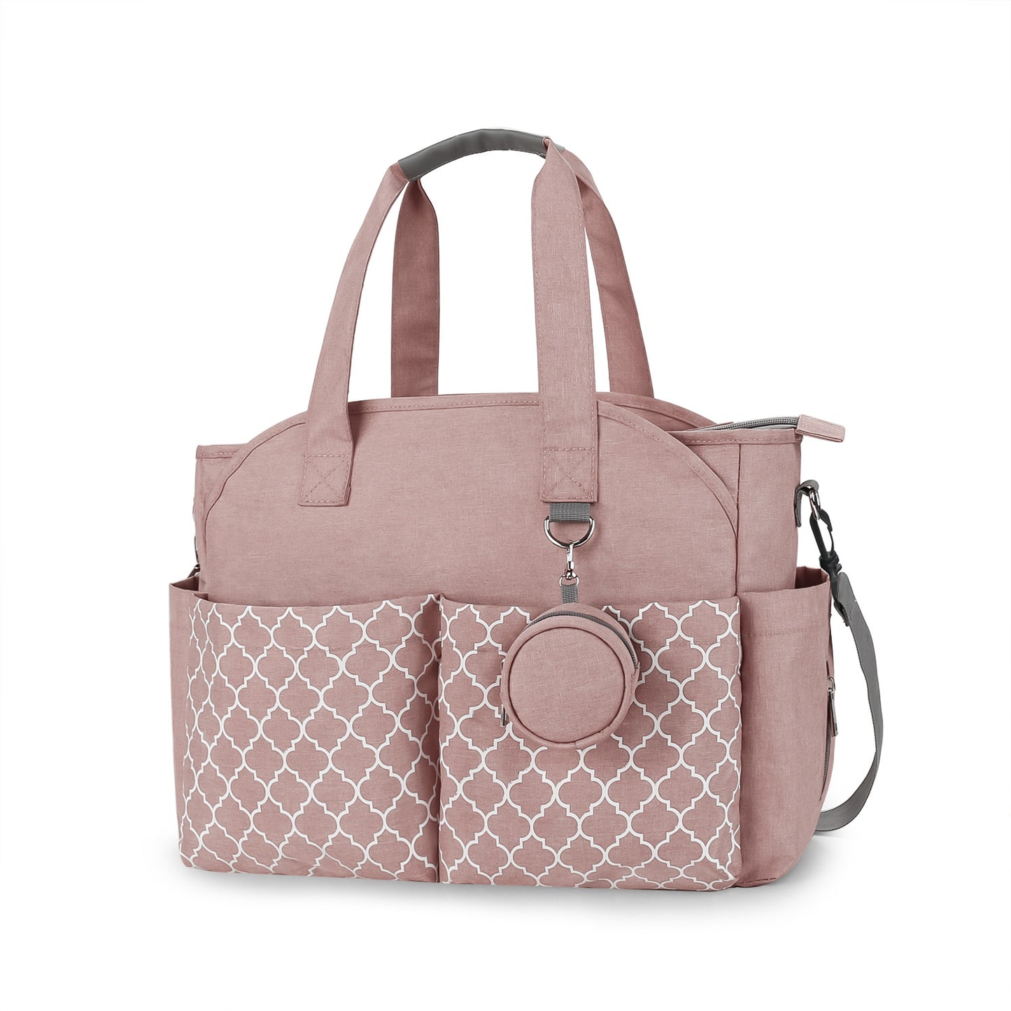pink geometric diaper bag tote stylish mommy bag
