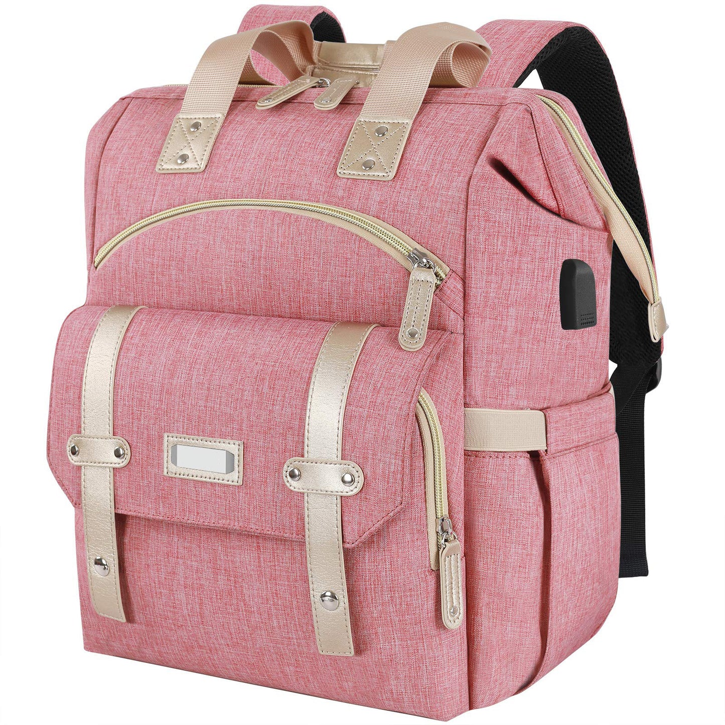 pink laptop diaper backpack with usb charging port