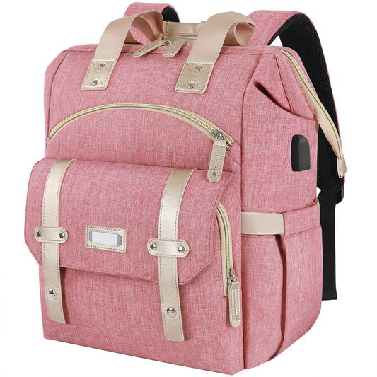 pink laptop diaper backpack with usb charging port