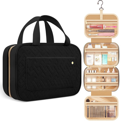 quilted hanging toiletry bag available in black for wholesale customization