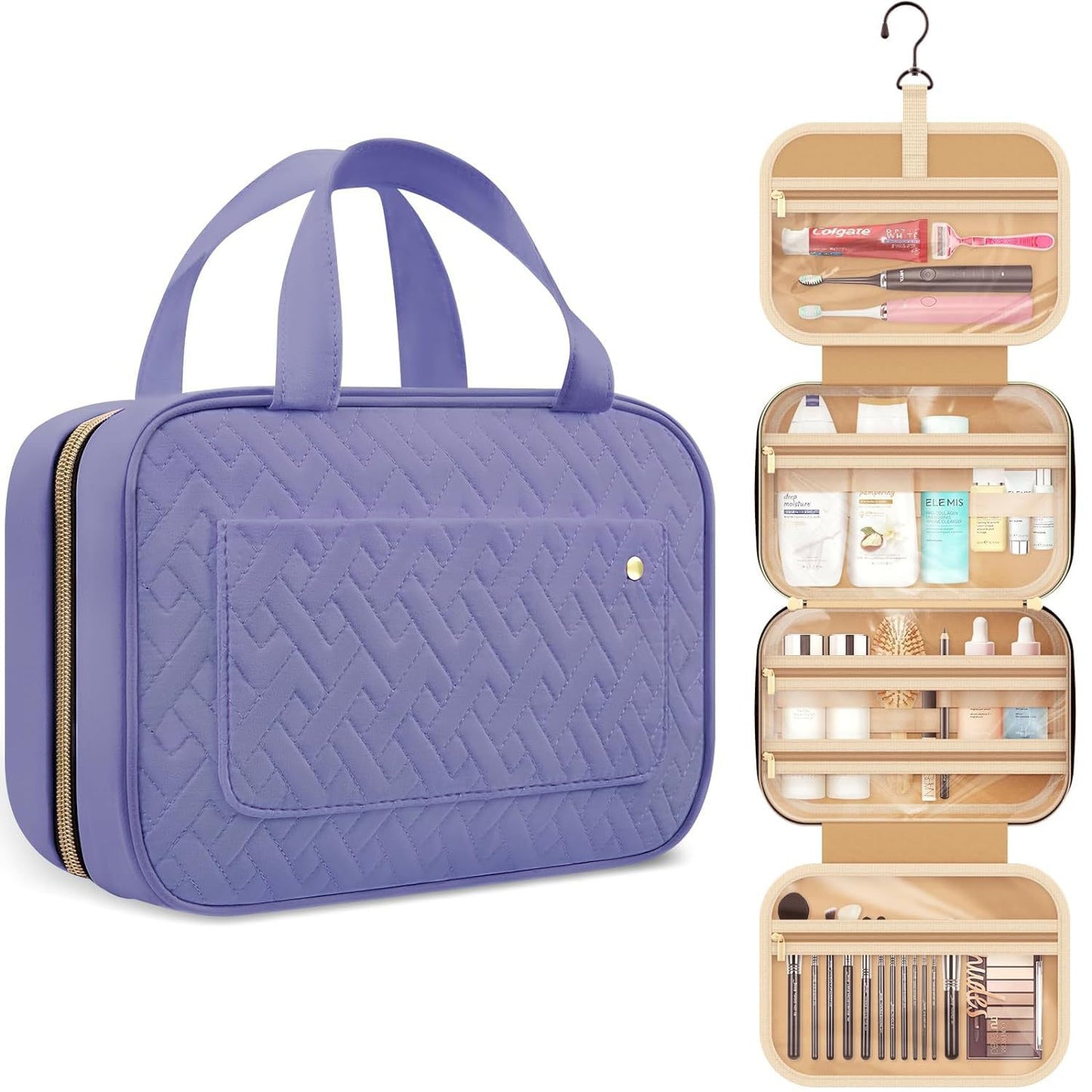 quilted hanging toiletry bag available in sapphire blue for wholesale customization