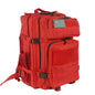 red tactical backpack with multiple storage compartments
