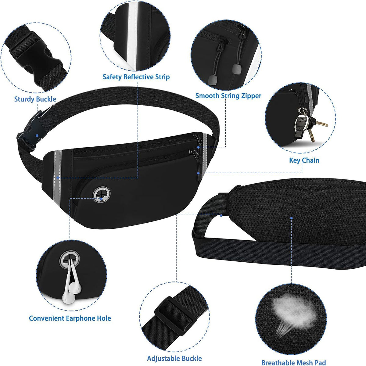 black polyester running waist pack,custom,detail 02